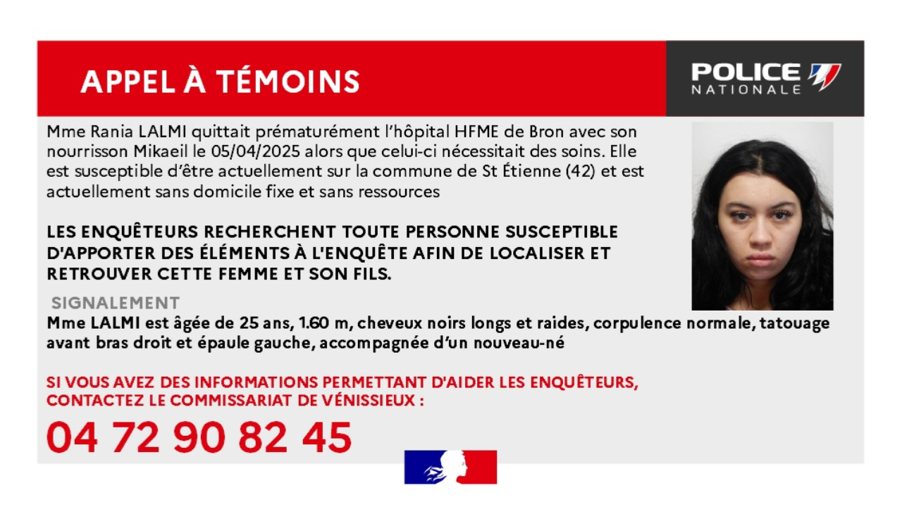 Près de Lyon : un appel à témoins lancé pour retrouver une jeune mère de famille et son bébé