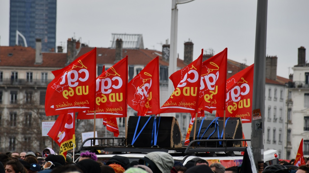 Une manifestation pour défendre les libertés syndicales à Lyon