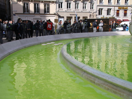 La fontaine des Jacobins colorée en vert en marge d’une manifestation La fontaine des Jacobins colorée en vert en marge d’une manifestation