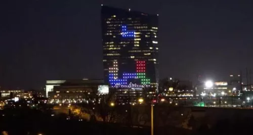 Tetris sur la façade d'un building